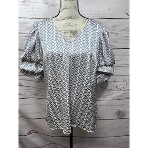 Cece  Blue‎ White Silky Cece Medium Embellished Sleeves